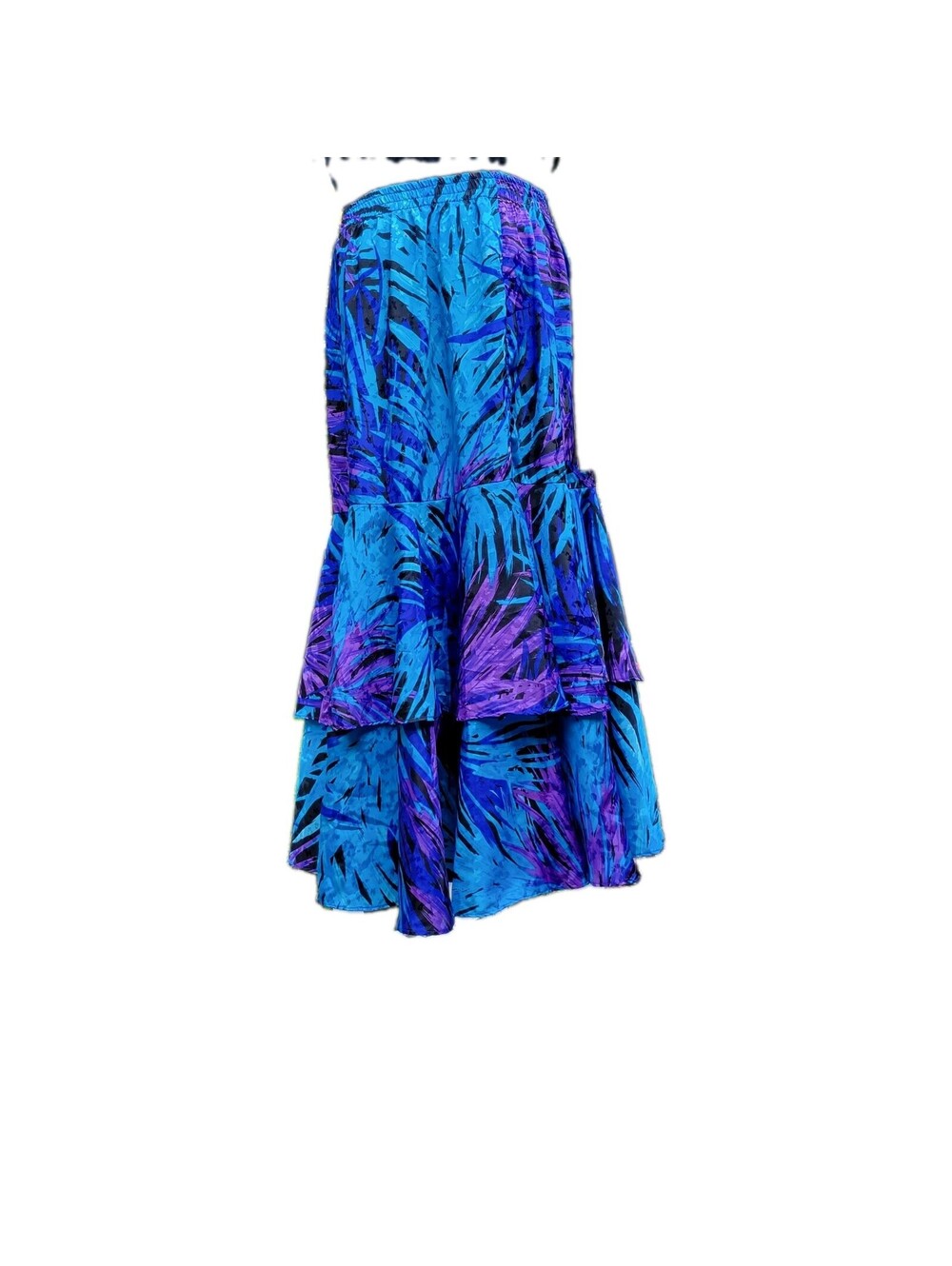 ThomsO Womens Tiered Pull-On Artsy Midi Skirt Size M PurplePink Teal Tropical
